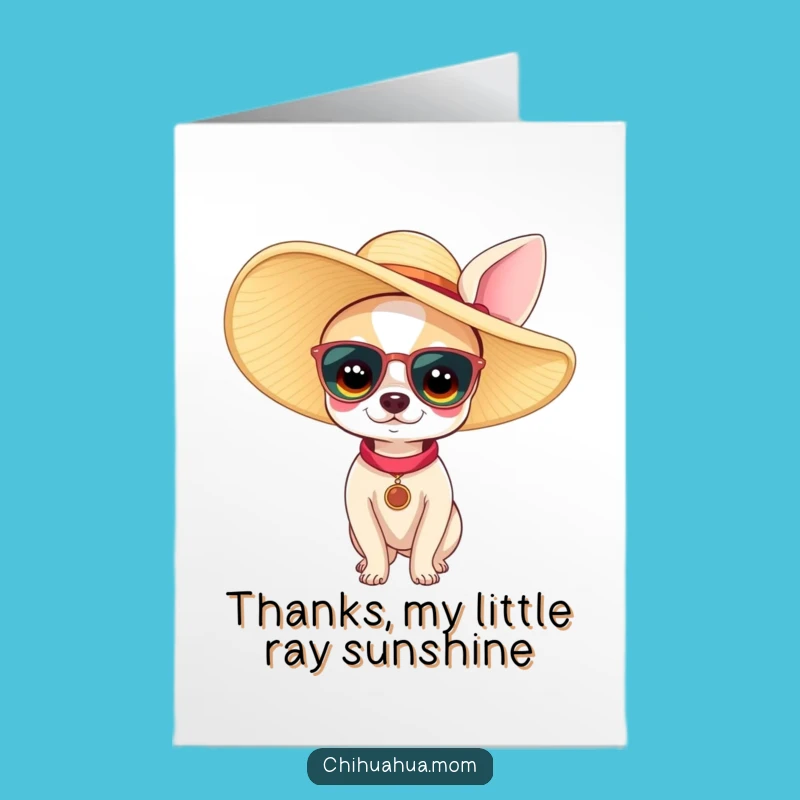Free Printable Thank You Card: Tiny Chihuahua Woman, Chic Sun Hat Gratitude
