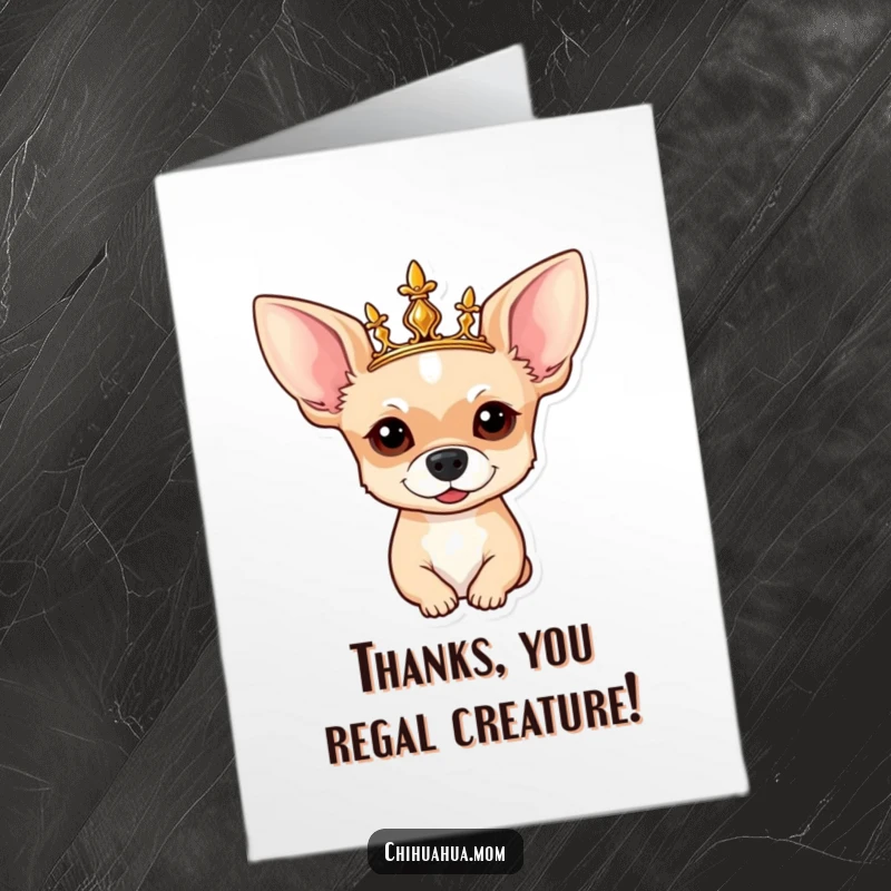 Funny Free Printable Royal Chihuahua Thank You Card: A crowned chihuahua conveying thanks with dignity and humor.