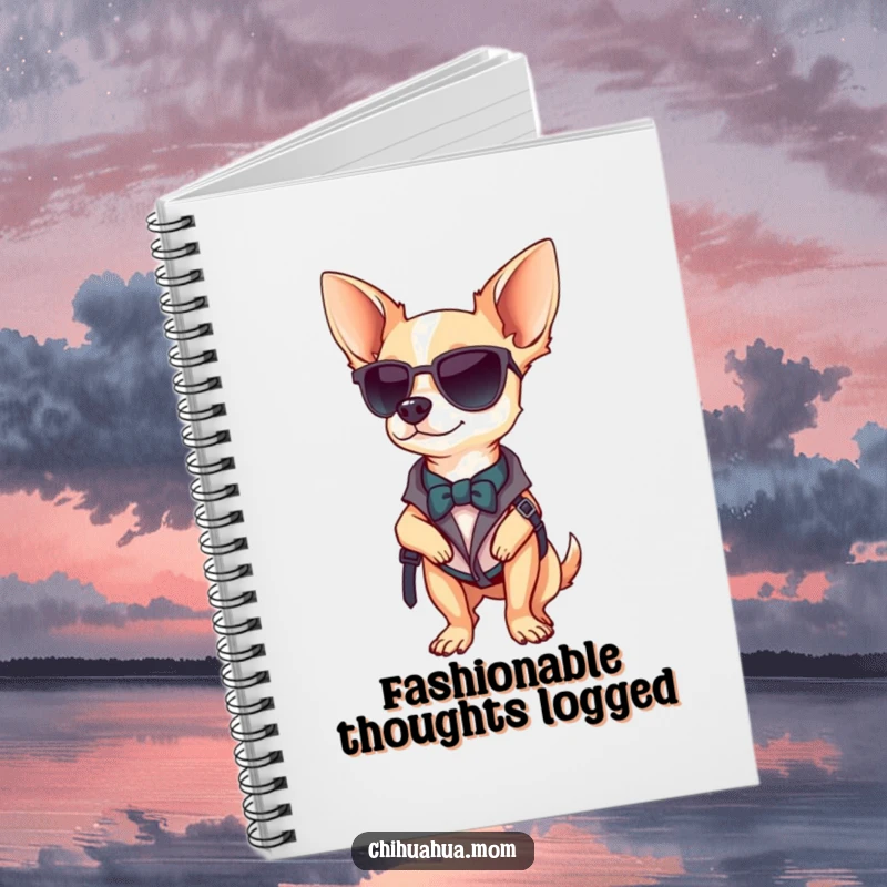 Funny Chihuahua notebook cover with a stylish chihuahua posing confidently, perfect for jotting down fashion ideas.
