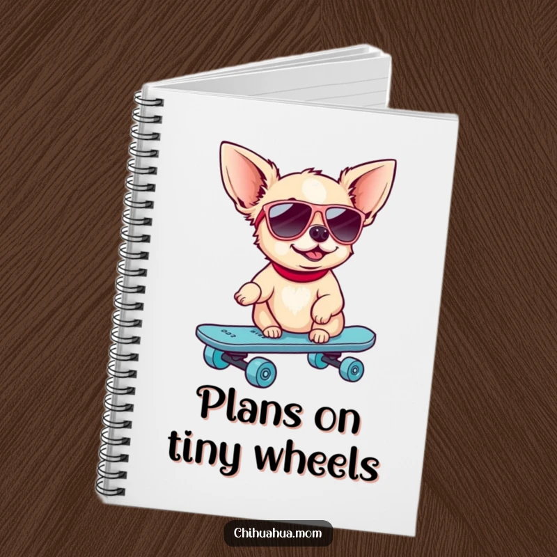 Funny Skater Chihuahua Notebook: A dog in sunglasses rides a skateboard. Cool stationery.