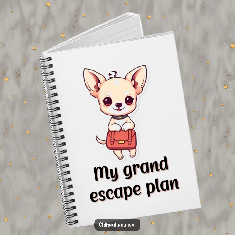 Funny Kawaii chihuahua lady notebook with a character in a handbag, suitable for notes and plans.