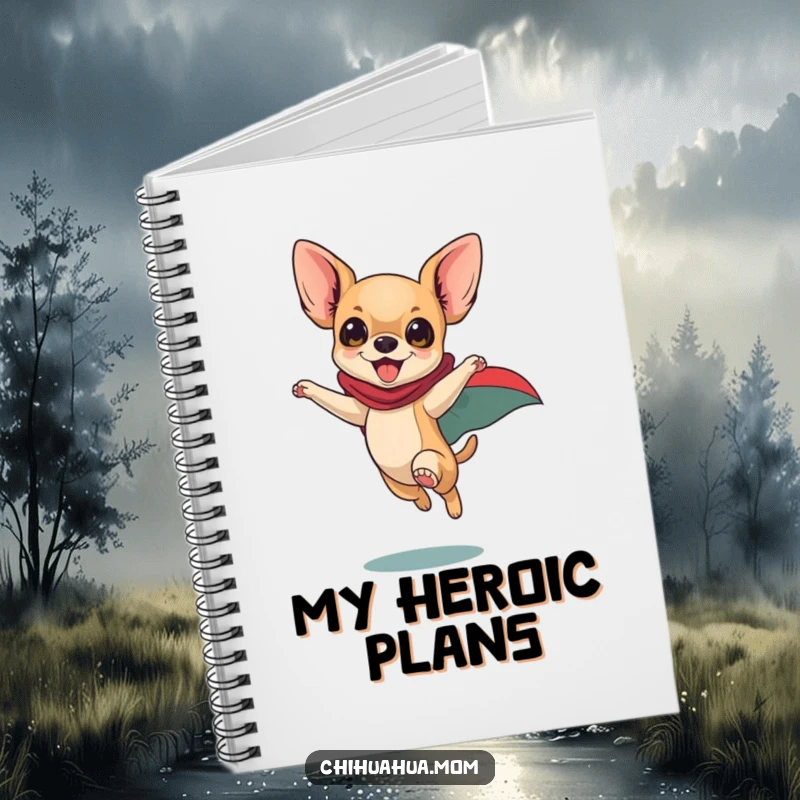 Funny Chihuahua Notebook: Playful dog in superhero cape leaping heroically, energetic journal, cute pet stationery.