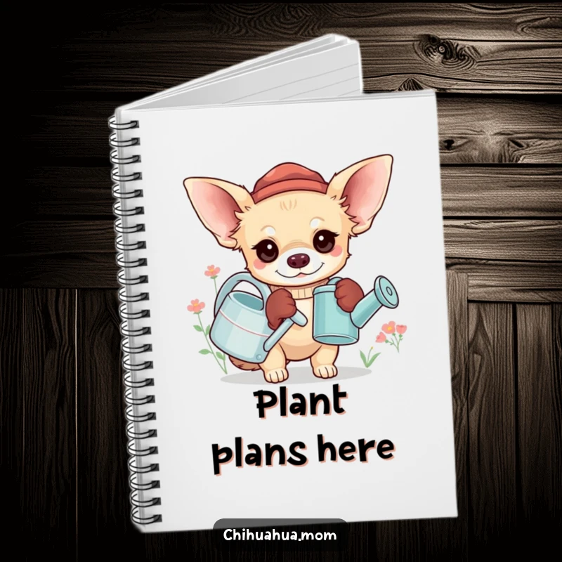 Funny Chihuahua Gardener Notebook: A chihuahua wears oversized gloves and holds a tiny watering can, for gardening, gift.