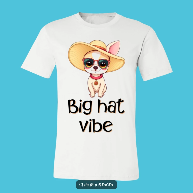 Funny Chihuahua Woman T-Shirt: Large Sun Hat Style, Comical Apparel for Tiny Dog Fans