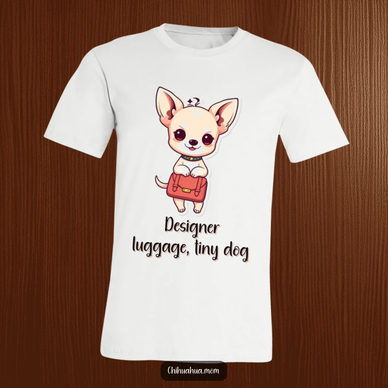 Funny Kawaii chihuahua lady t-shirt with a character inside a stylish handbag, exuding sass.