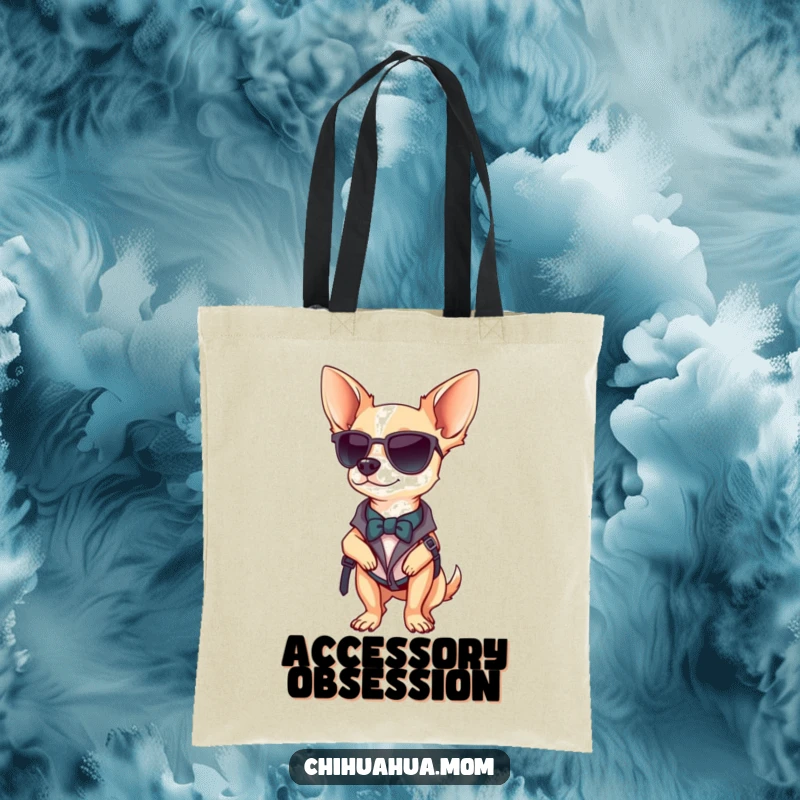 Funny Chihuahua tote bag with a stylish chihuahua posing confidently, showcasing a fashionable accessory and attitude.
