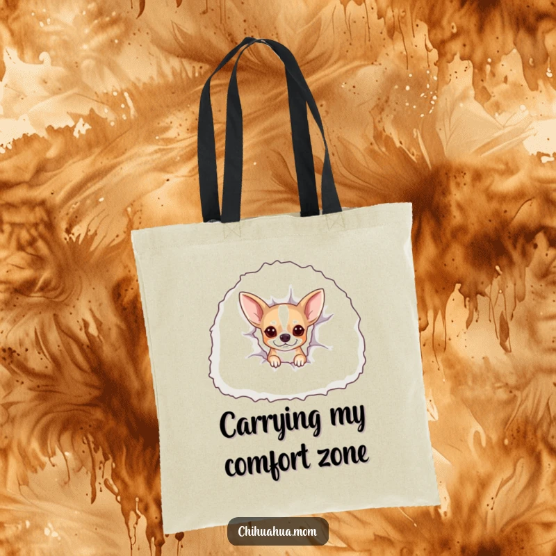 Funny Peekaboo Chihuahua Tote Bag: A dog peeks from under a blanket. Practical and humorous.