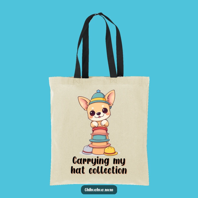 Funny Chihuahua Hat Tower Tote Bag - Tiny Hats Balance, Quirky Bag