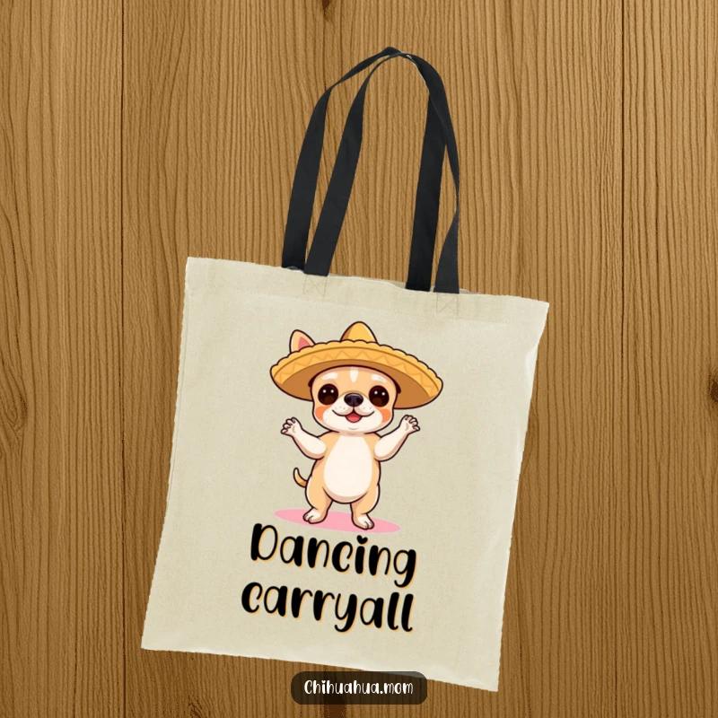 Funny Chihuahua Flamenco Tote Bag: A cute chihuahua in a sombrero dances the flamenco, ready for festive outings.