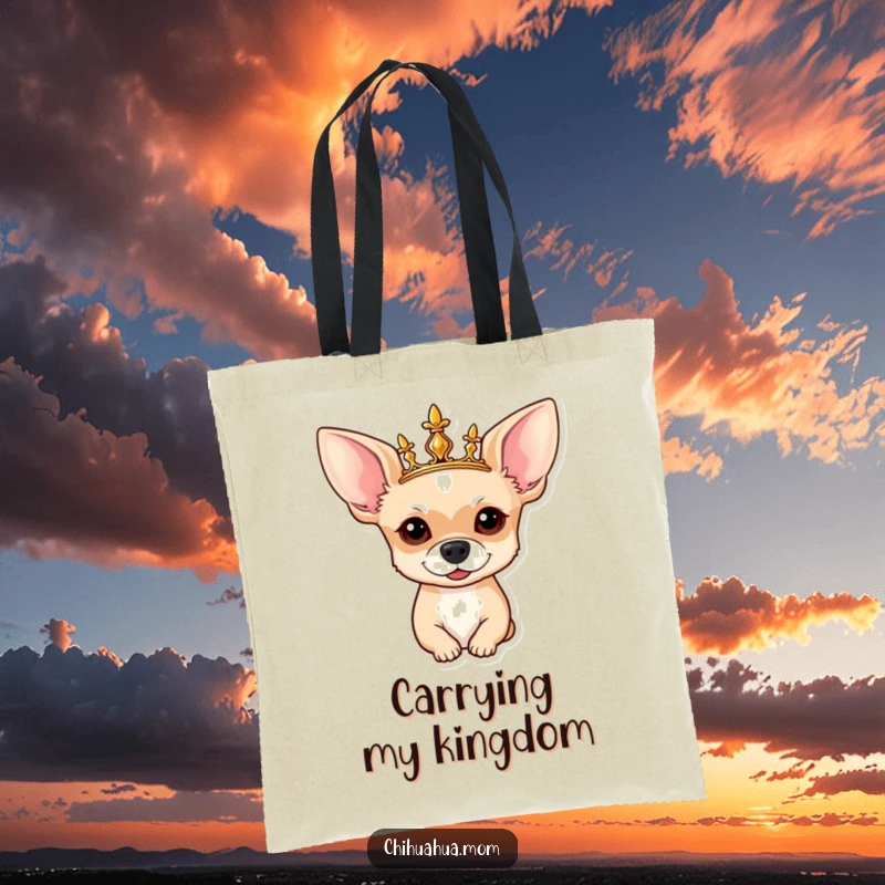Funny Chihuahua Tote Bag: A fashionable tote featuring a chihuahua proudly wearing a royal crown.